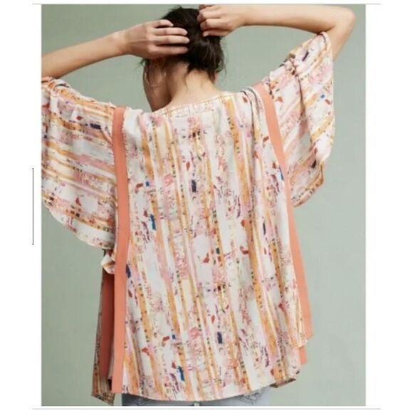 Anthropologie Floreat Kimono Top Jacket Boho Art Wear Abstract OSFM - Picture 2 of 16